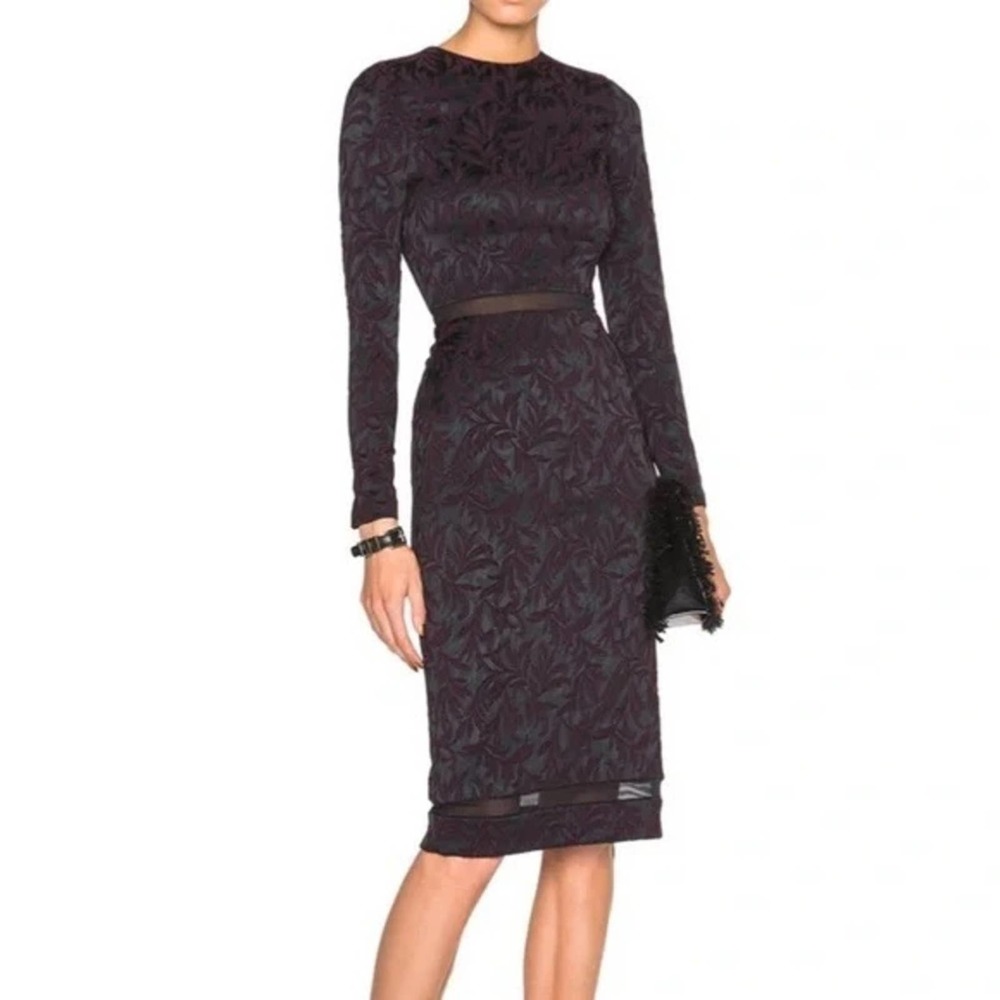 Alice & Olivia Long Sleeve Mesh Narin Brocade Body Con Sheath Dress Size 2